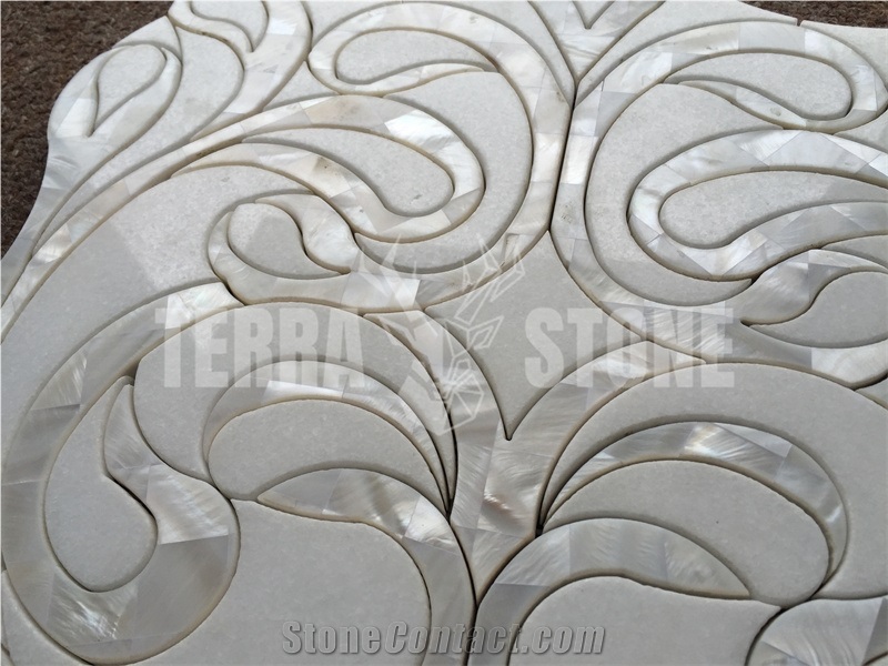 Natural White Marble With Mother Pearl Shell Waterjet Mosaic