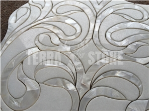 Natural White Marble With Mother Pearl Shell Waterjet Mosaic