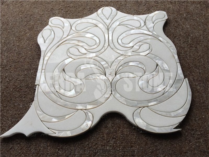 Natural White Marble With Mother Pearl Shell Waterjet Mosaic