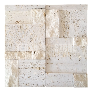 Natural White Travertine Mosaic Cultured Wall Panel 3D Tile
