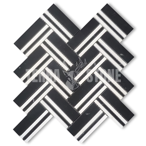 Nero Marquina Black Marble 1X4 Herringbone Mosaic Tile