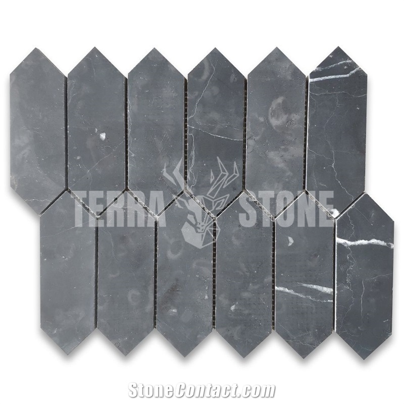 Nero Marquina Black Marble Elongated Hexagon Mosaic Tile