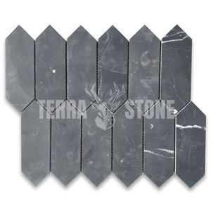 Nero Marquina Black Marble Elongated Hexagon Mosaic Tile Nero Marquina Black Marble Elongated Hexagon Mosaic Tile