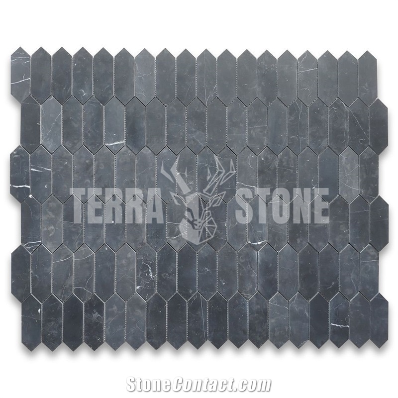 Nero Marquina Black Marble Elongated Hexagon Mosaic Tile