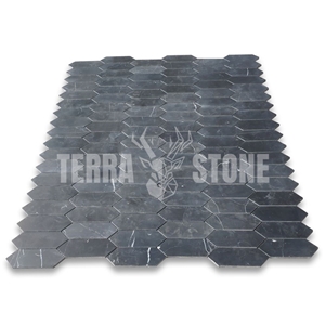 Nero Marquina Black Marble Elongated Hexagon Mosaic Tile