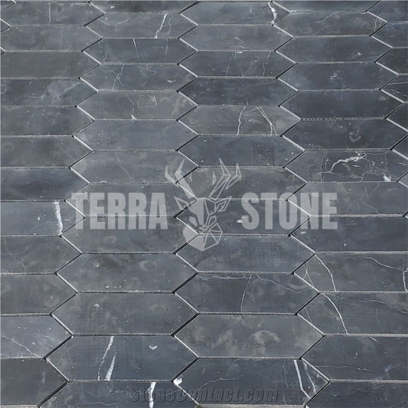 Nero Marquina Black Marble Elongated Hexagon Mosaic Tile