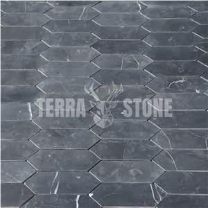 Nero Marquina Black Marble Elongated Hexagon Mosaic Tile