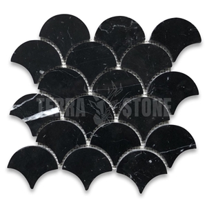 Nero Marquina Black Marble Fish Scale Fan Shape Mosaic Tile