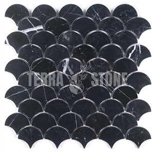 Nero Marquina Black Marble Fish Scale Mosaic Tile Polished