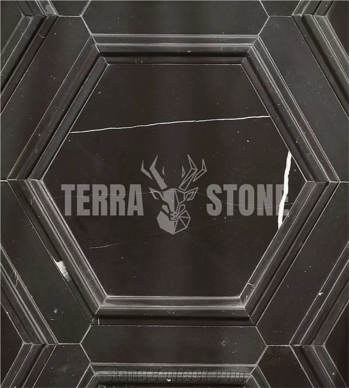 Nero Marquina Black Marble Mosaic Hexagon Wall Tile