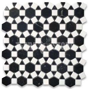 Nero Marquina Black Marble Sunflower Waterjet Mosaic Tile