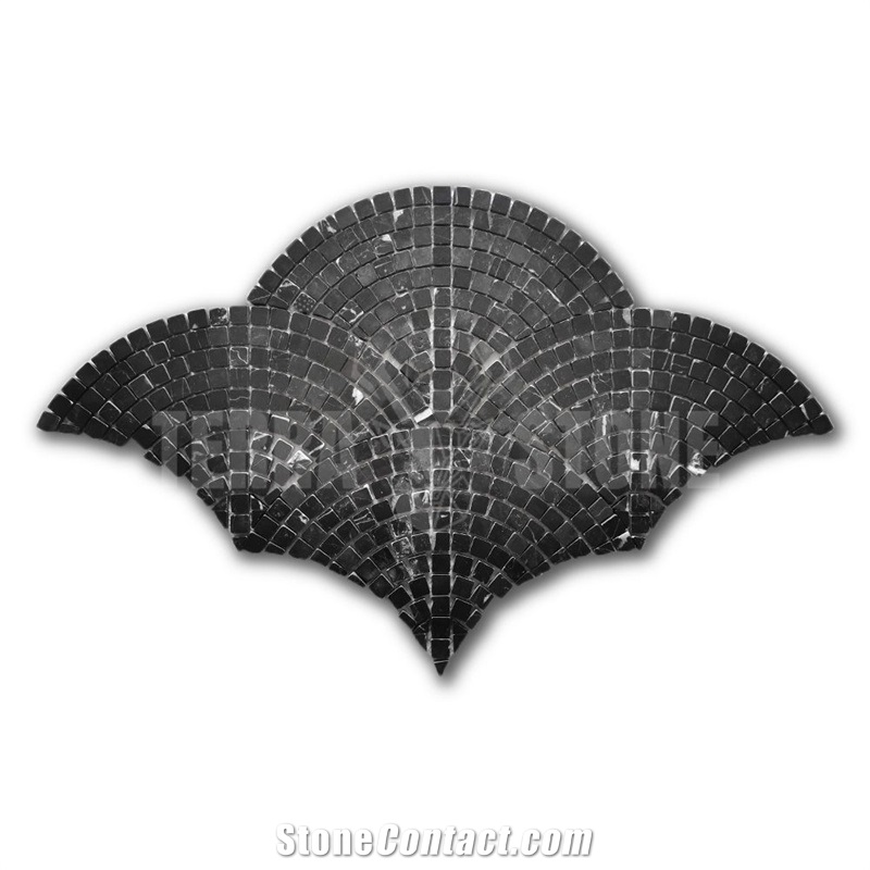 Nero Marquina Marble Fish Scale Scallop Fan Mini Mosaic Tile