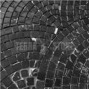 Nero Marquina Marble Fish Scale Scallop Fan Mini Mosaic Tile