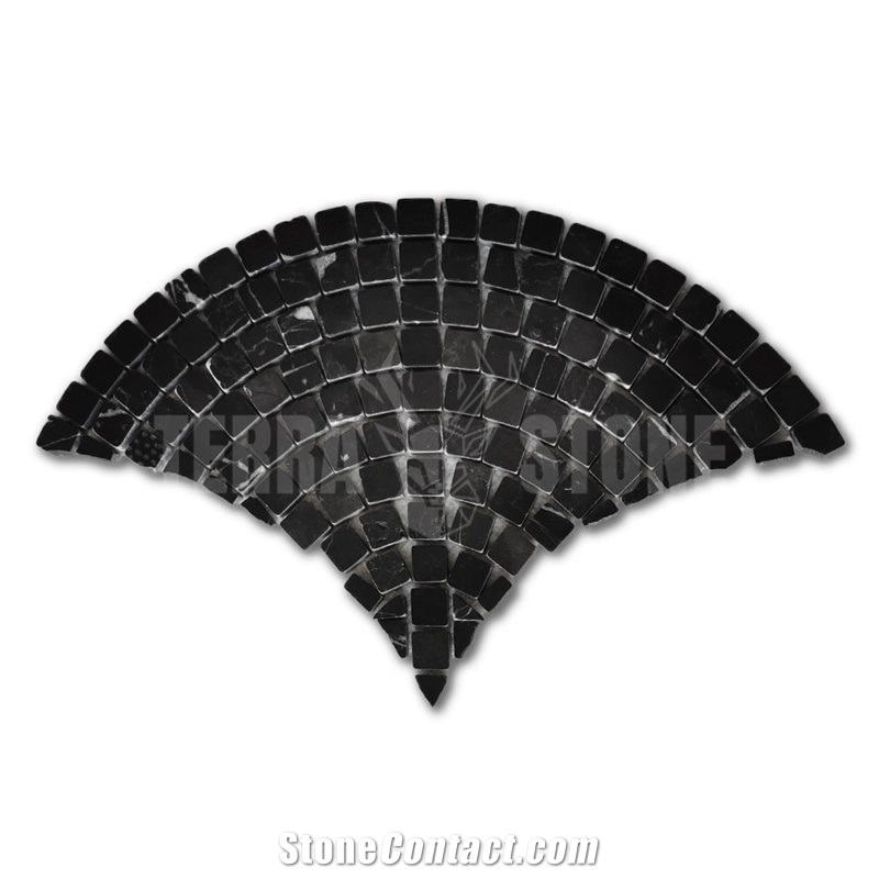 Nero Marquina Marble Fish Scale Scallop Fan Mini Mosaic Tile