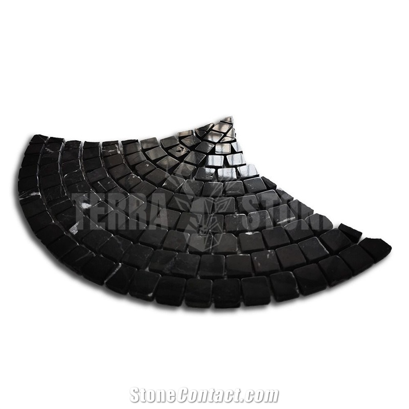 Nero Marquina Marble Fish Scale Scallop Fan Mini Mosaic Tile