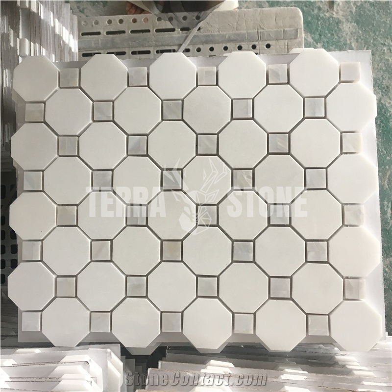 Octagon Thasso Marble Mosaic Pearl Shell Mosaic Tile