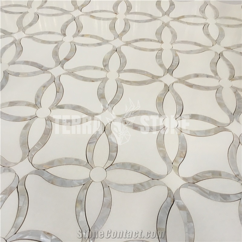Pearl Shell And Thassos Crystal White Marble Tile Mosaic