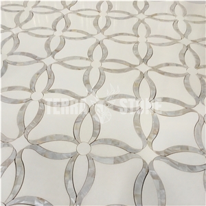 Pearl Shell And Thassos Crystal White Marble Tile Mosaic