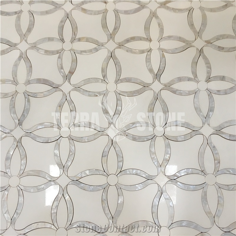 Pearl Shell And Thassos Crystal White Marble Tile Mosaic