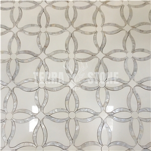 Pearl Shell And Thassos Crystal White Marble Tile Mosaic