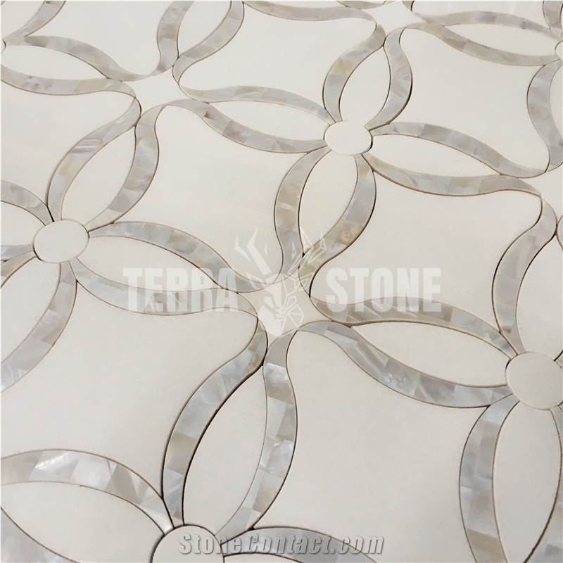Pearl Shell And Thassos Crystal White Marble Tile Mosaic