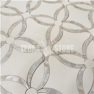 Pearl Shell And Thassos Crystal White Marble Tile Mosaic