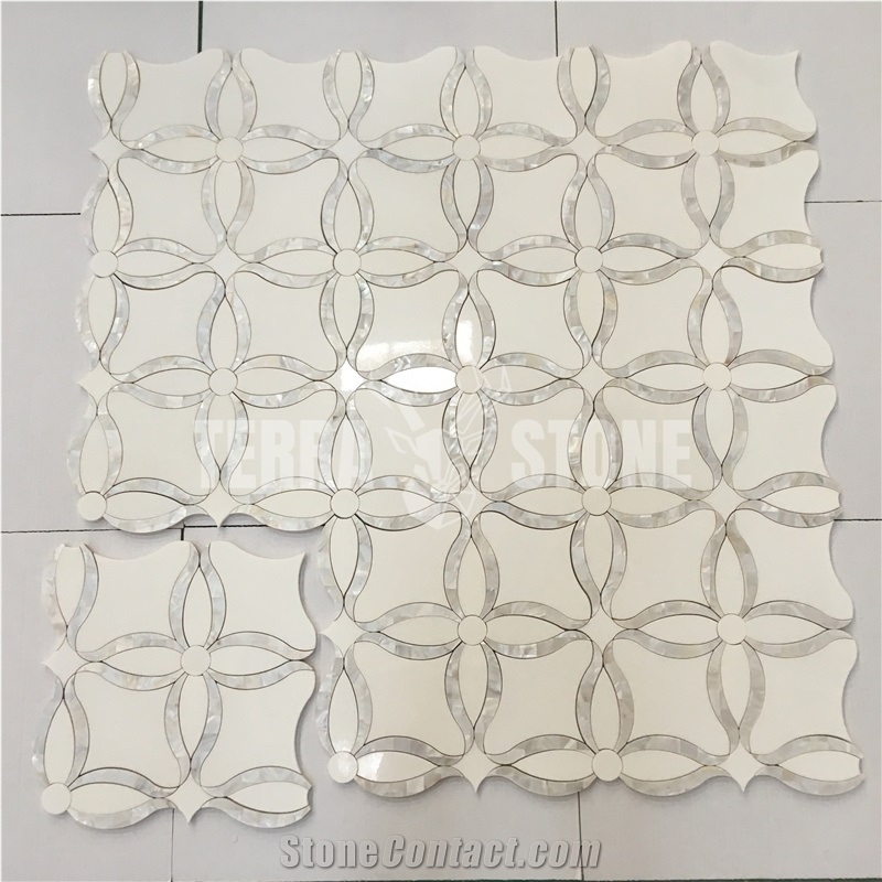 Pearl Shell And Thassos Crystal White Marble Tile Mosaic