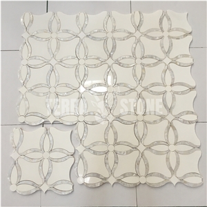 Pearl Shell And Thassos Crystal White Marble Tile Mosaic