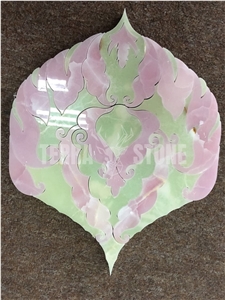 Pink And Green Onyx Fire Pattern Waterjet Mosaic Tile
