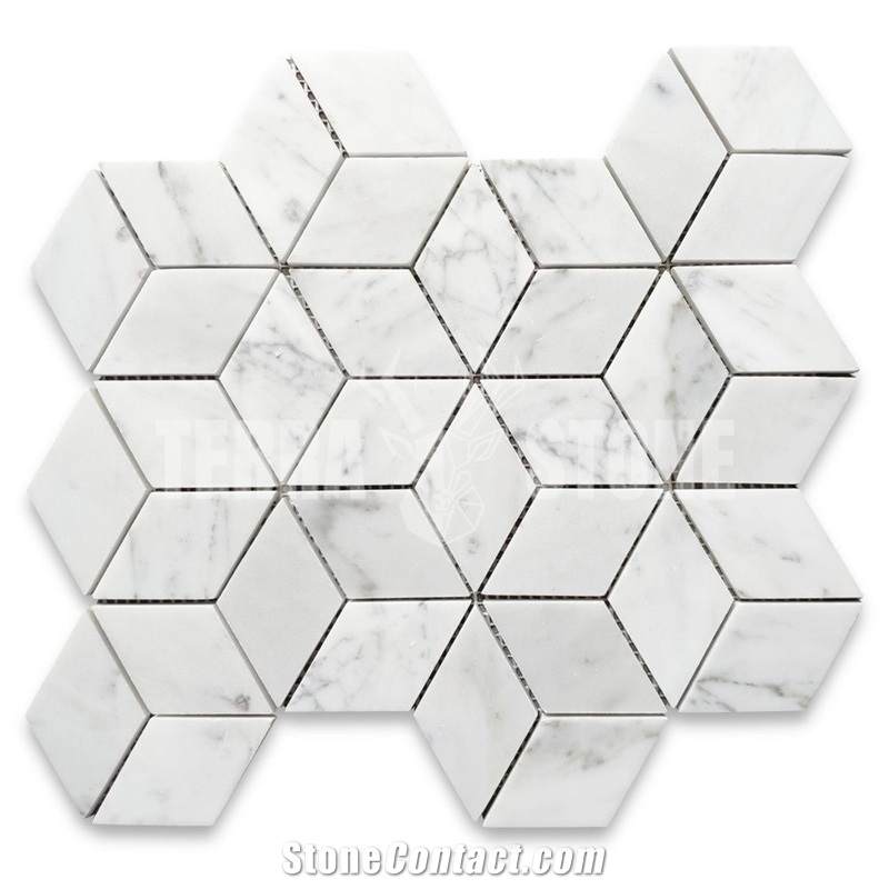 Rhombus Diamond Hexagon Carrara Marble Mosaic Tile Honed