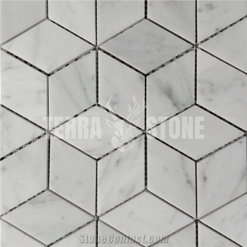 Rhombus Diamond Hexagon Carrara Marble Mosaic Tile Honed