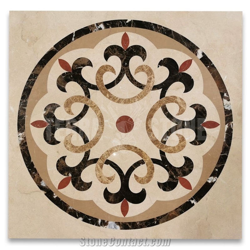 Savannah Emperador Gold Marble Medallion Inlay Waterjet Art