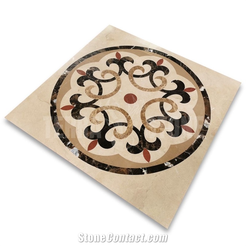 Savannah Emperador Gold Marble Medallion Inlay Waterjet Art
