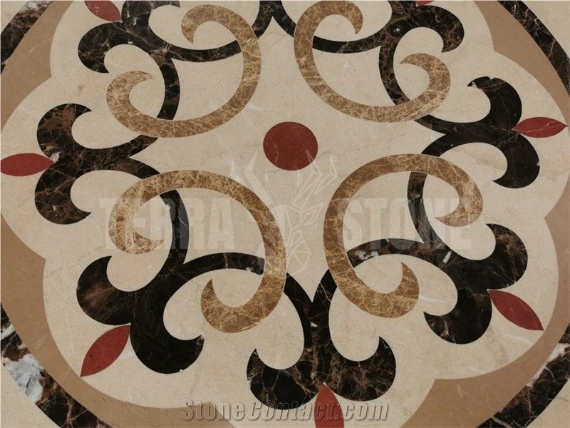 Savannah Emperador Gold Marble Medallion Inlay Waterjet Art