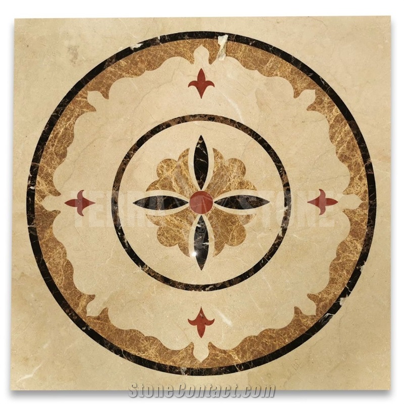 Savannah Emperador Gold Marble Medallion Inlay Waterjet Art