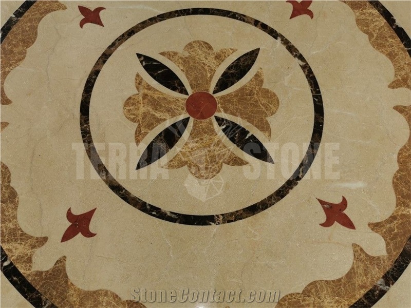 Savannah Emperador Gold Marble Medallion Inlay Waterjet Art