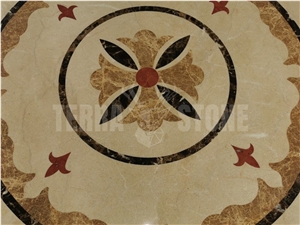 Savannah Emperador Gold Marble Medallion Inlay Waterjet Art