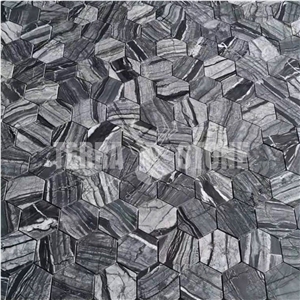 Silver Wave Black Forest Marble 2 Inch Hexagon Mosaic