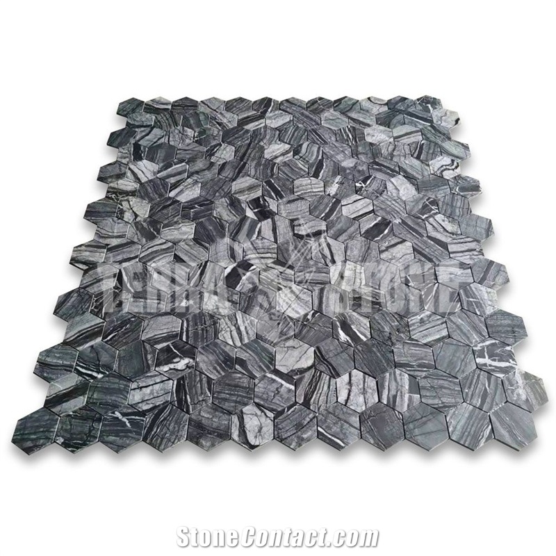 Silver Wave Black Forest Marble 2 Inch Hexagon Mosaic