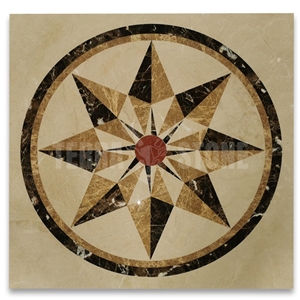 Starburst Emperador Rojo Marble Medallion Inlay Waterjet