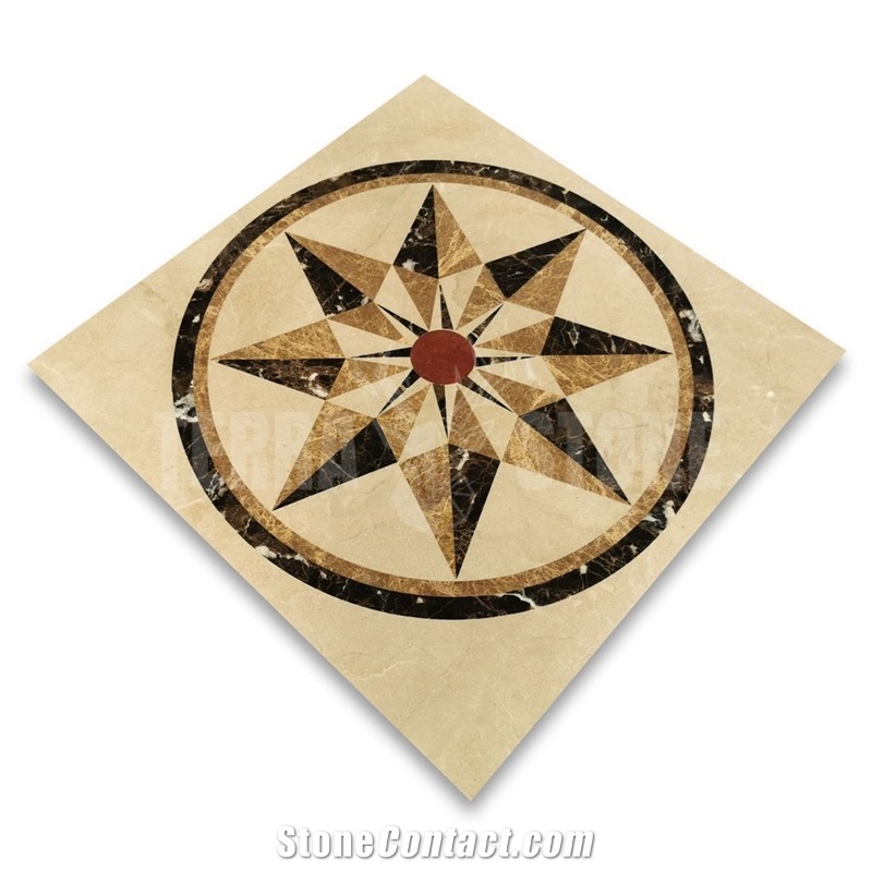 Starburst Emperador Rojo Marble Medallion Inlay Waterjet