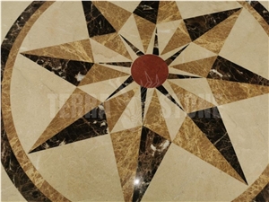 Starburst Emperador Rojo Marble Medallion Inlay Waterjet