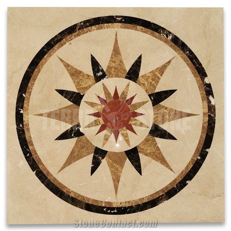 Starburst Emperador Rojo Marble Medallion Inlay Waterjet