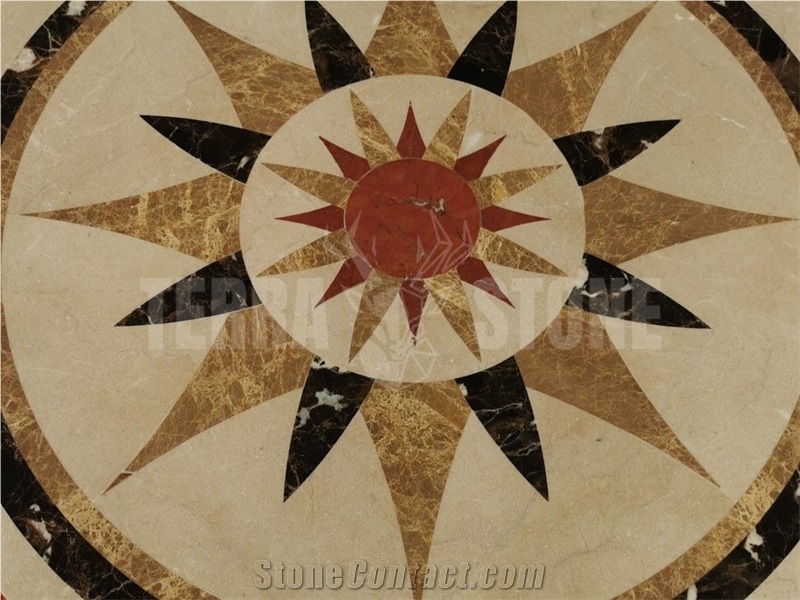 Starburst Emperador Rojo Marble Medallion Inlay Waterjet