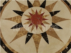 Starburst Emperador Rojo Marble Medallion Inlay Waterjet