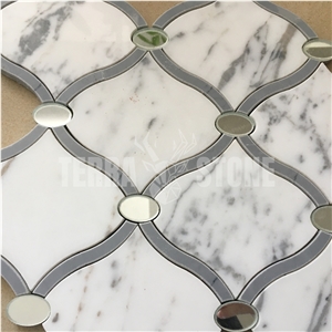 Statuario White Marble Glass Water Jet Lantern Mosaic Tile