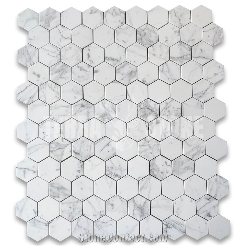 Statuary White Marble 4 Inch Hexagon Mosaic Tile Polished