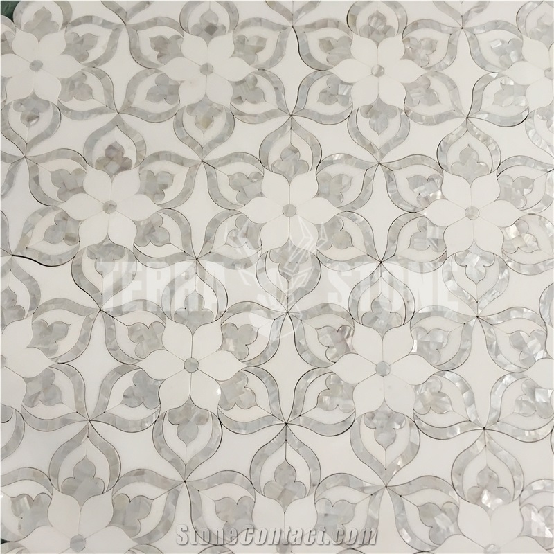 Thassos Mother Of Pearl Waterjet Marble Mosaic Tile