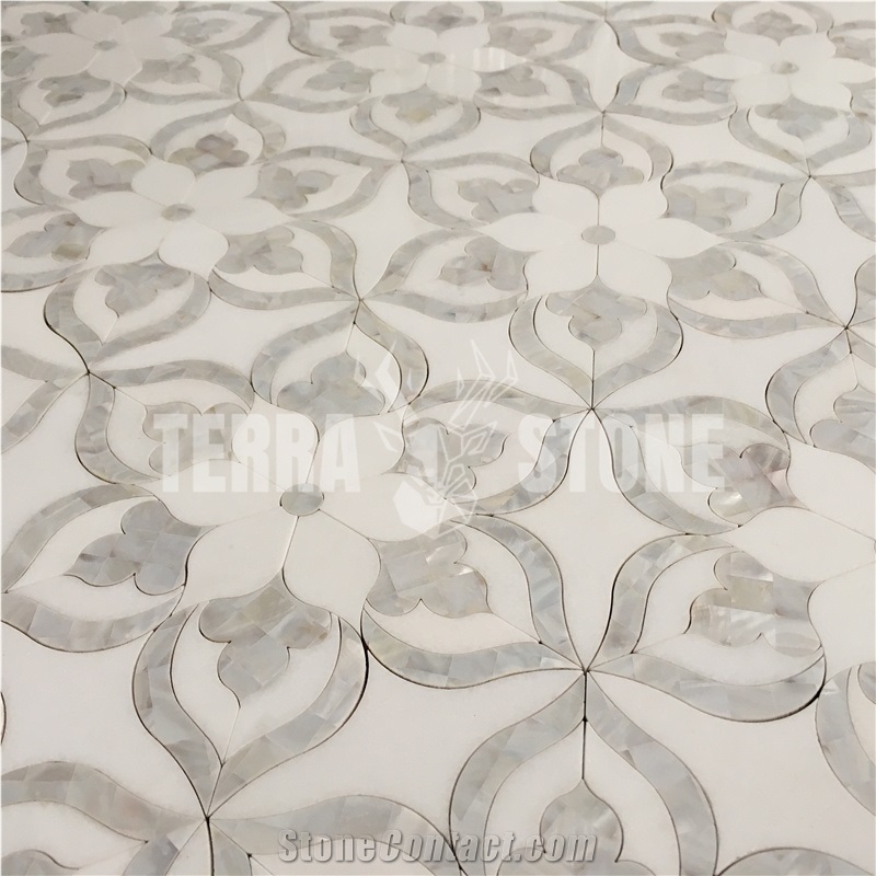 Thassos Mother Of Pearl Waterjet Marble Mosaic Tile