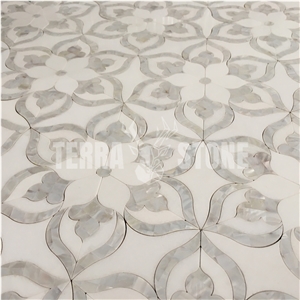Thassos Mother Of Pearl Waterjet Marble Mosaic Tile